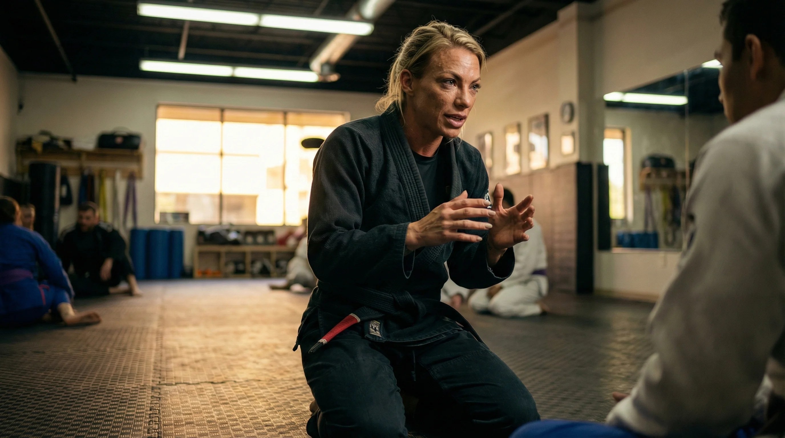 Instructor teaching on the mat